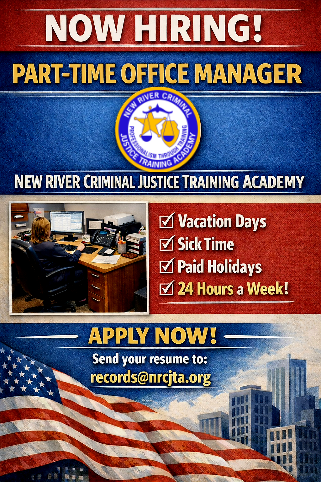 Now Hiring Part-Time Office Manager. Apply now! Send your resume to: records@nrcjta.org